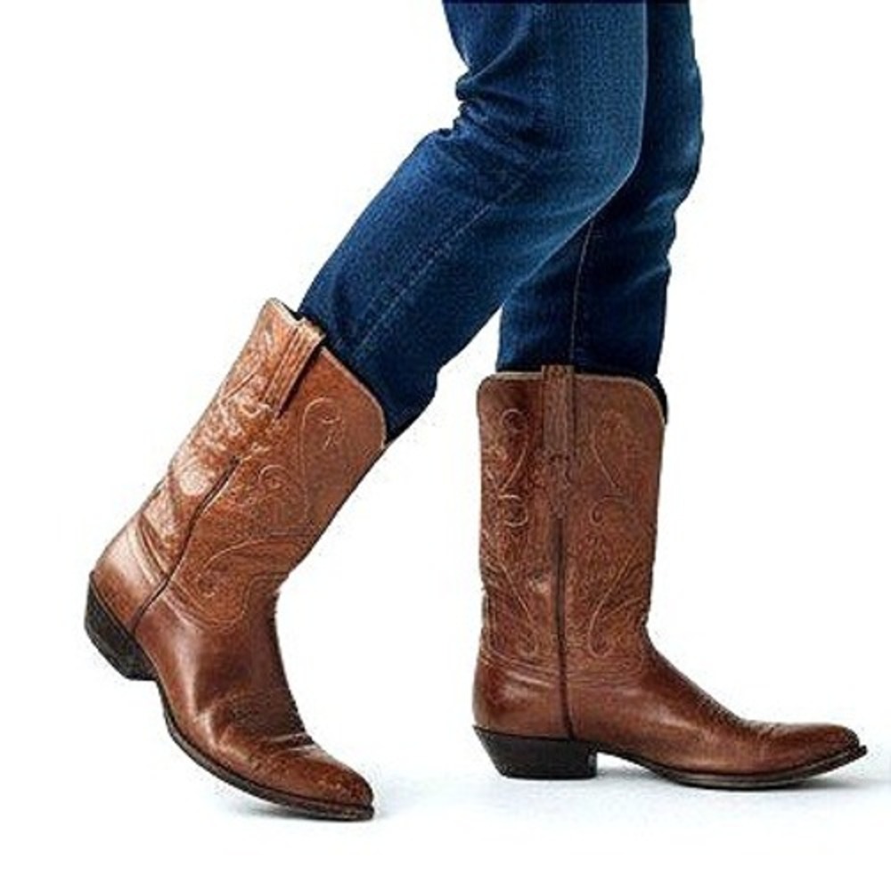 Lucchese Handmade Mens Brown Leather Cowboy Boots 9.5E Rich Brotherton Owned USA